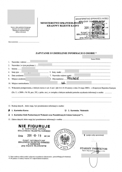 Certificado de registro criminal polonês